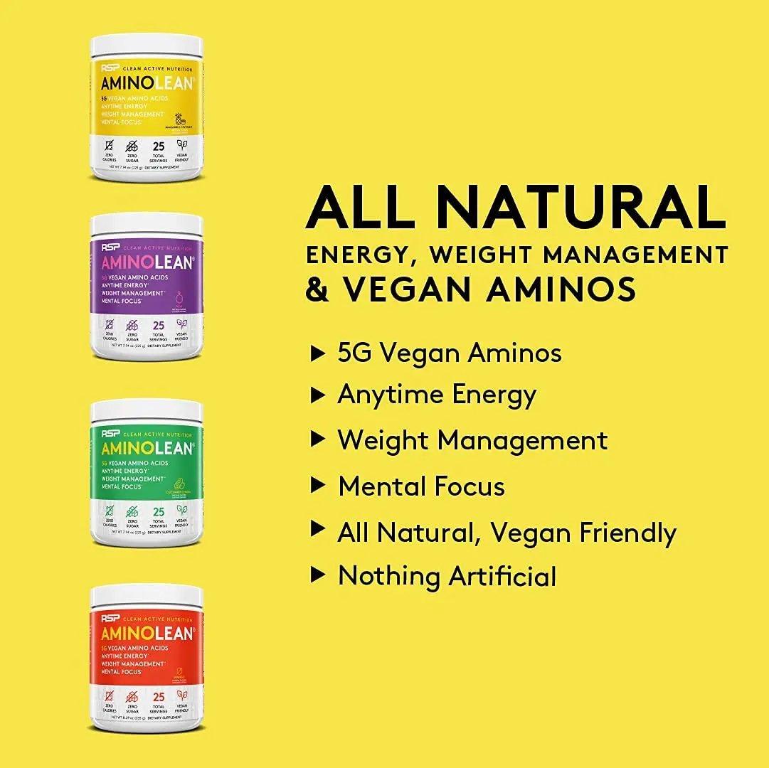 RSP NUTRITION Vegan AminoLean Pre Workout Energy (Pineapple Coconut 25 Servings) with AminoLean Recovery Post Workout Boost (Blood Orange 30 Servings)