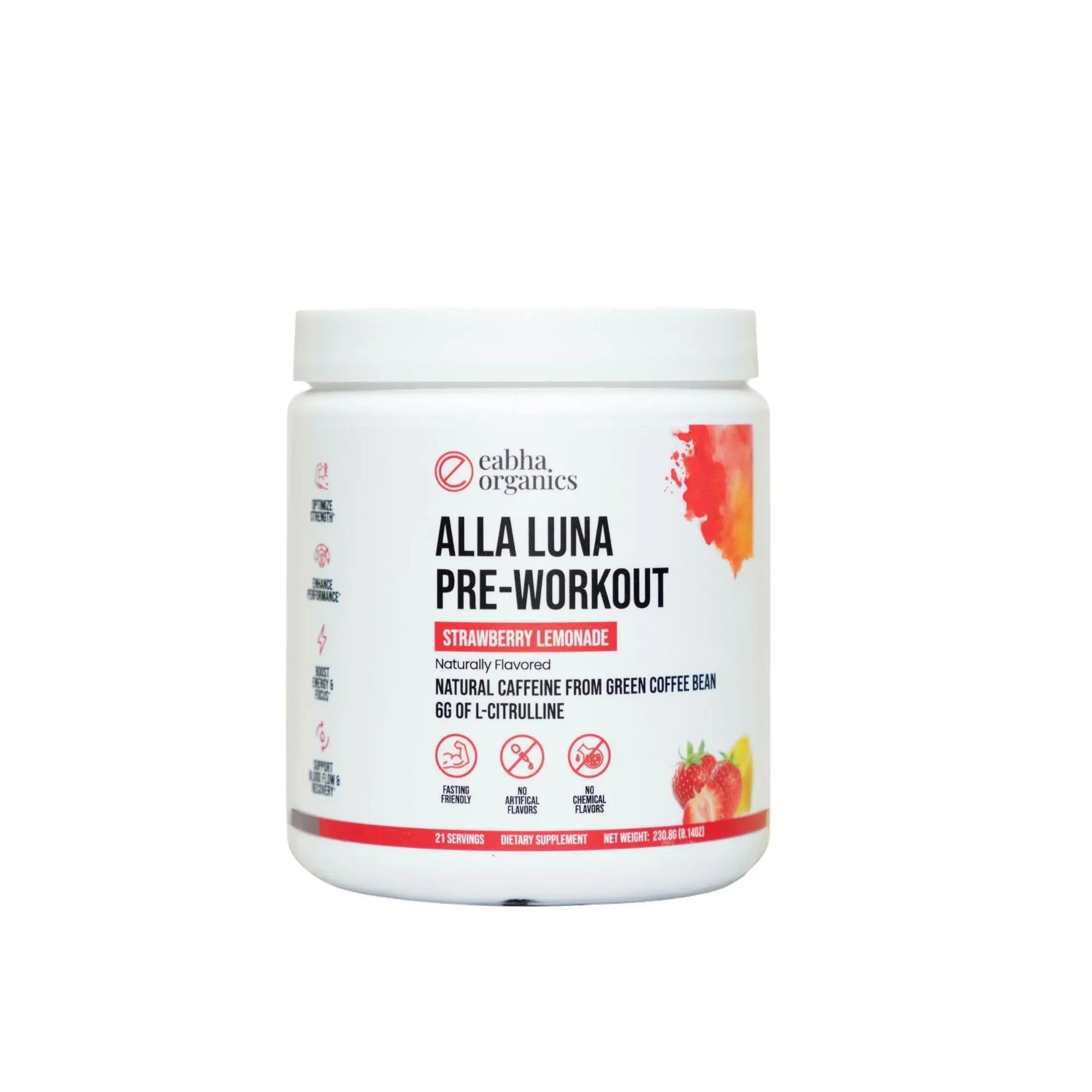 Eabha Organics Alla Luna Pre-Workout - Strawberry Lemonade - to Support Energy, Focus