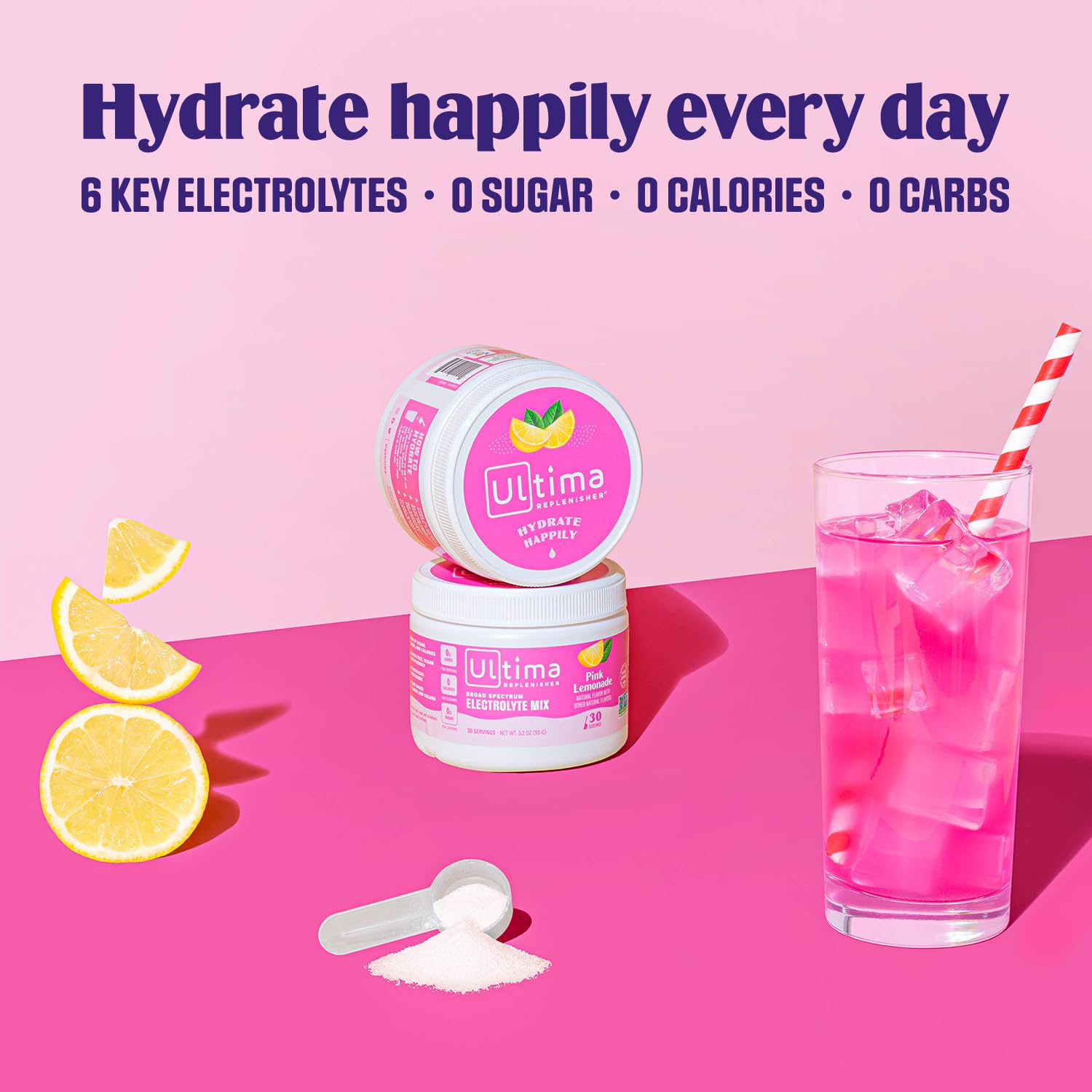 Ultima Replenisher Daily Electrolyte Drink Mix – Pink Lemonade, 30 Serving – Hydration Ultima Replenisher