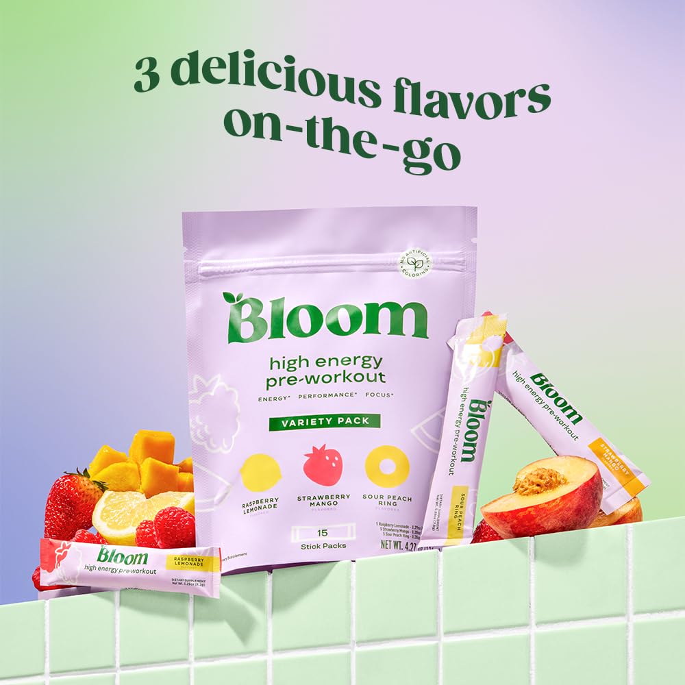 Bloom Nutrition High Energy Pre Workout Powder for Women - Natural Caffeine Powder Bloom Nutrition