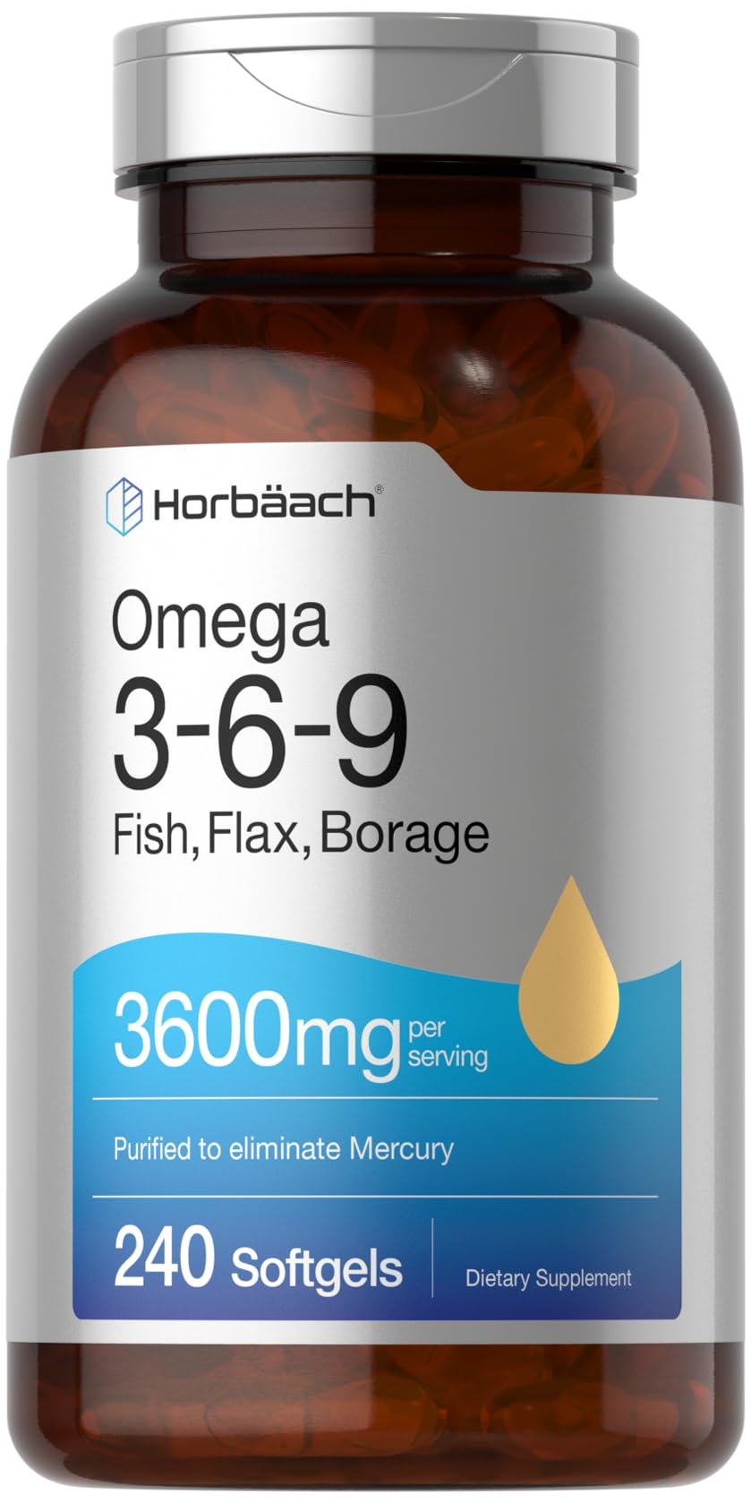 Triple Omega 3-6-9 240 Softgels | from Fish, Flaxseed, Borage Oils | Non-GMO & Gluten