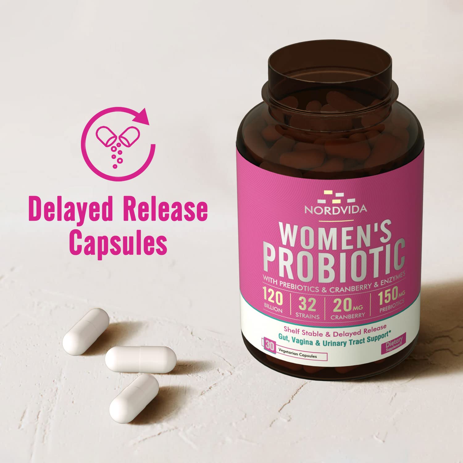 NordVida Women's Probiotic, 120 Billion & 32 Strains, Shelf Stable Probiotic for Gut Nordvida