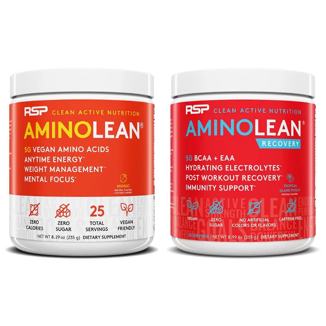 RSP NUTRITION Vegan AminoLean Pre Workout Energy (Mango 25 Servings) with AminoLean