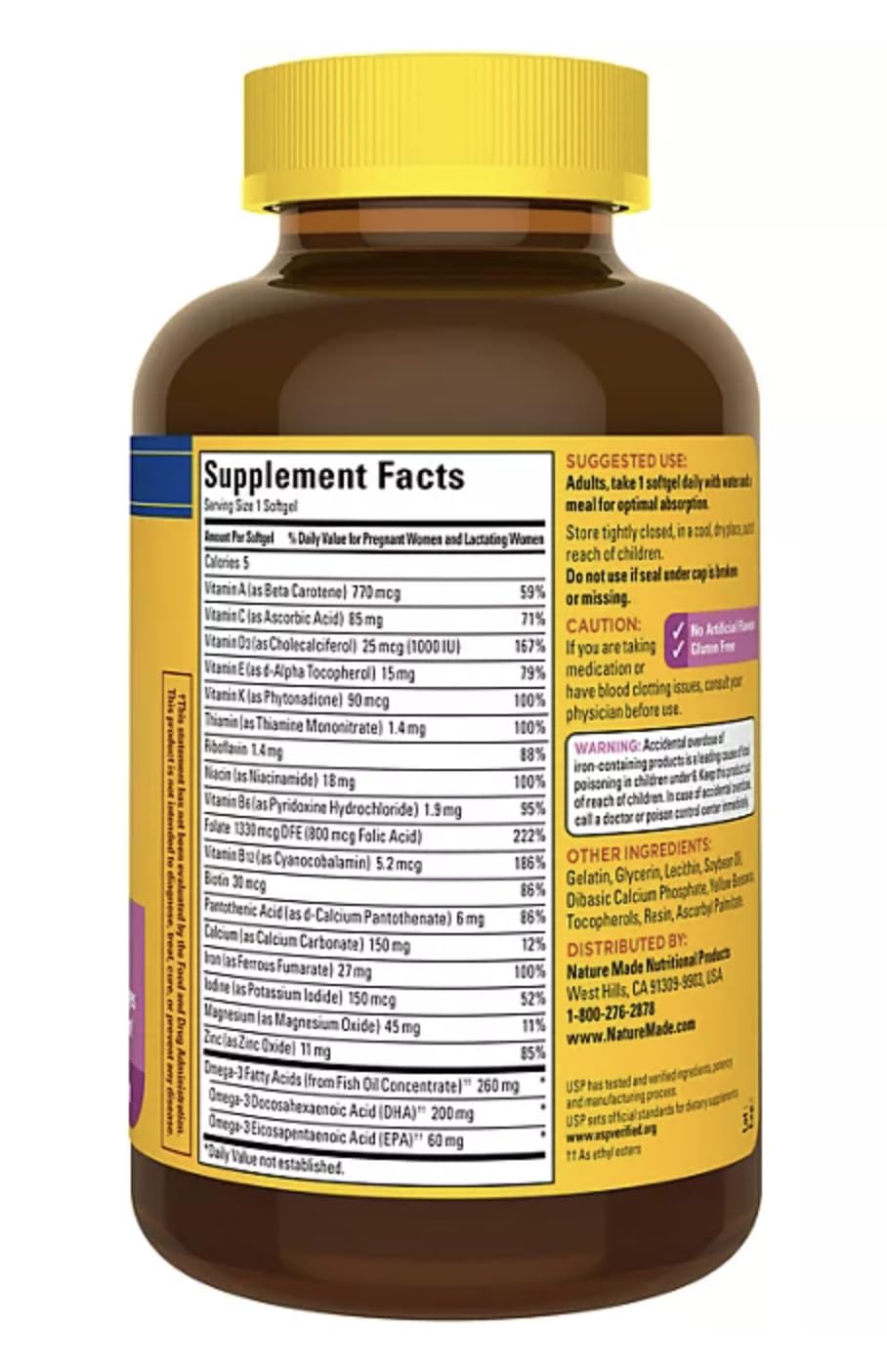 Nature Made Prenatal with Folic Acid + DHA, Prenatal Vitamin and Mineral Supplement
