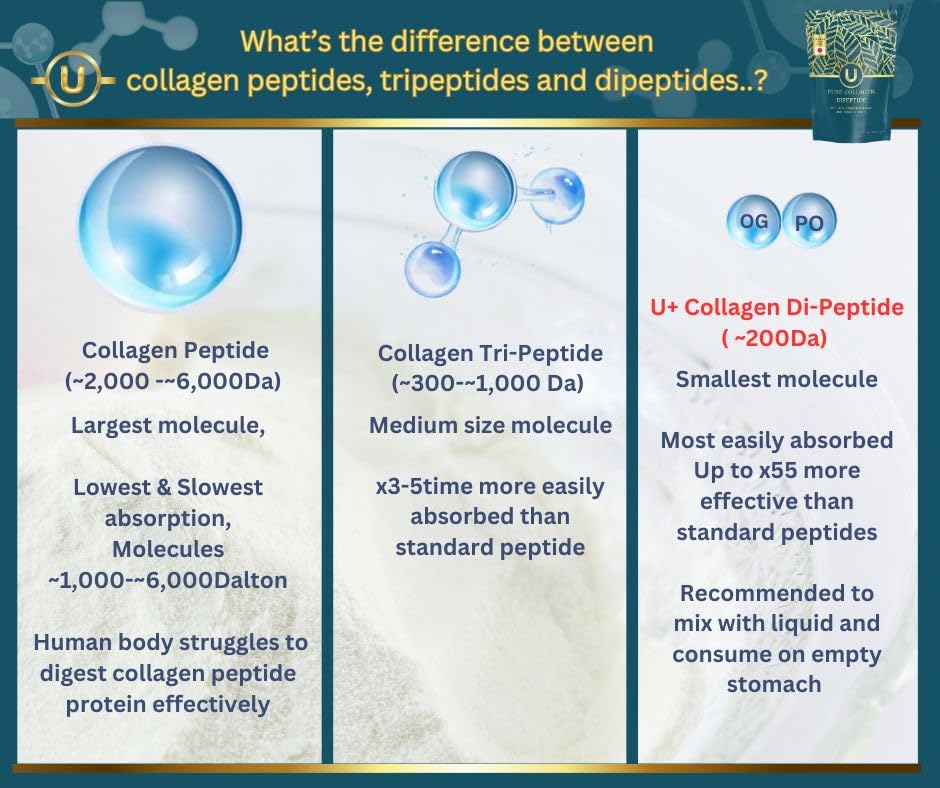 U+ Pure Collagen Dipeptide Supplement - Advanced Hydrolyzed Collagen Powder for Skin, Hair U+ Pure Collagen