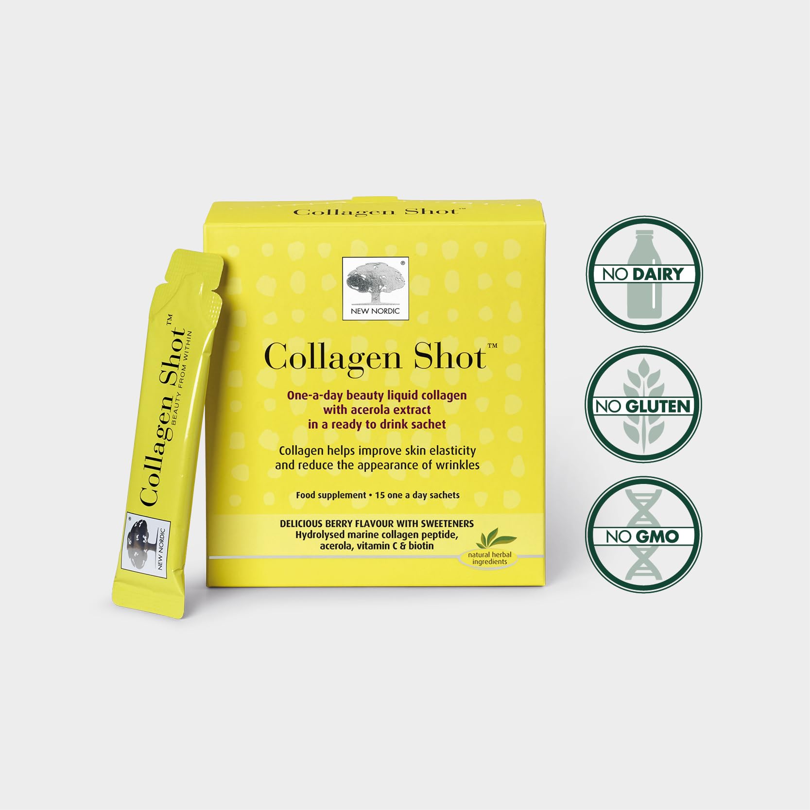 New Nordic Collagen Shot High-Absorbency Premium Liquid Daily Sachets - 15x Hydrolysed Shots - Freshwater Marine Collagen New Nordic Ltd
