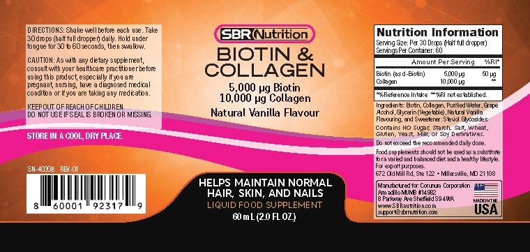 SBR Nutrition Biotin and Collagen Liquid Drops Daily Food Supplement, Vitamins SBR Nutrition