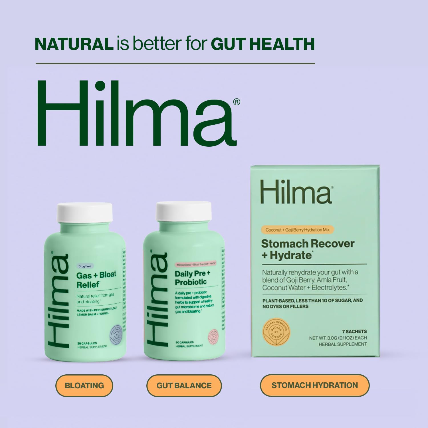 Hilma Daily Pre + Probiotic + Herbs - Support a Healthy Gut While Reducing Gas & Bloating Hilma