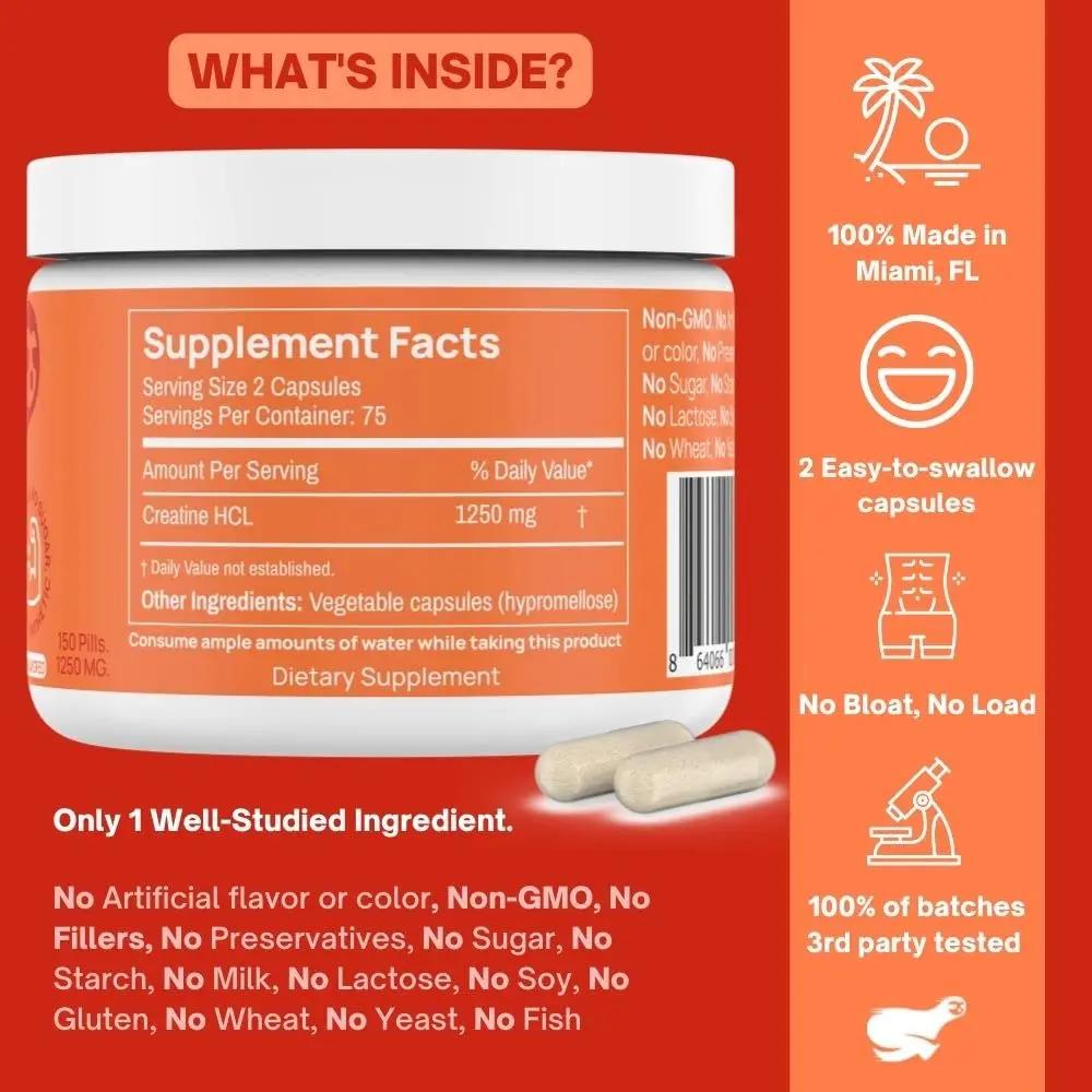 Pre Workout Pills and Creatine HCL Pills Bundle - Endless Energy, Muscle Growth, Endurance, Pump, No Crash, No Jitters, No Bloat | 30 Pre Workout servings, 75 Creatine HCL Servings for women and men