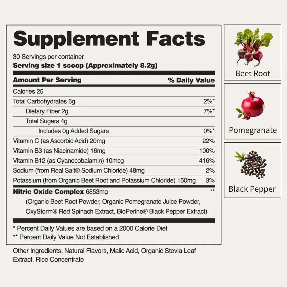 Snap Supplements USDA Organic Beet Root Powder, 3-in-1 Nitric Oxide Supplement, Support Healthy Blood Circulation, 250g (30 Servings, Cherry Lime)