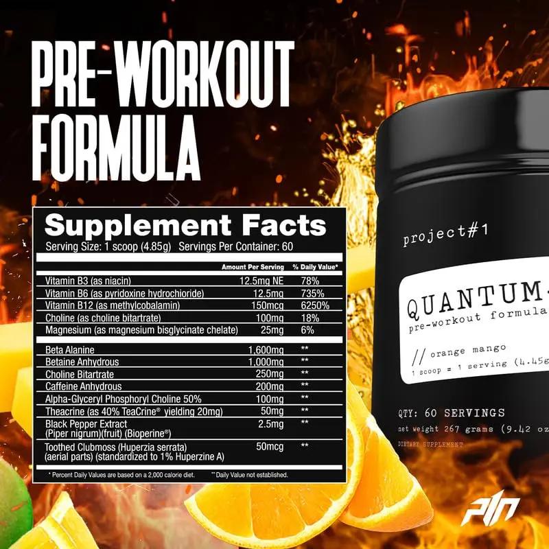 Project #1 Quantum-X Nutrition: Advanced Pre-Workout Powder for Men and Women | Natural Ingredients Enriched Formula - Improve Energy, Metabolism, and Focus - 30 Servings - Orange Mango