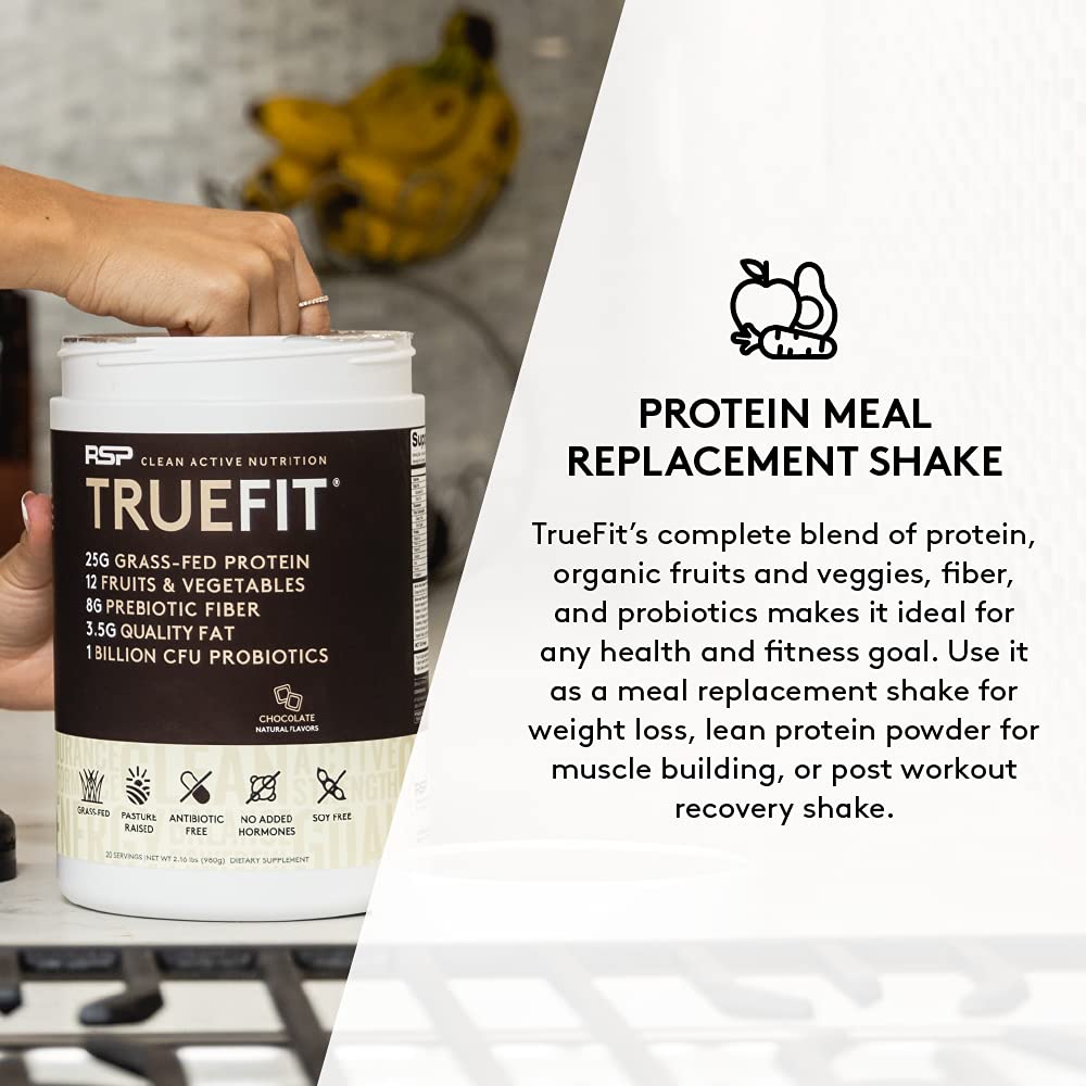 TrueFit Meal Replacement Shake Protein Powder, Grass Fed Whey + Organic Fruits RSP NUTRITION