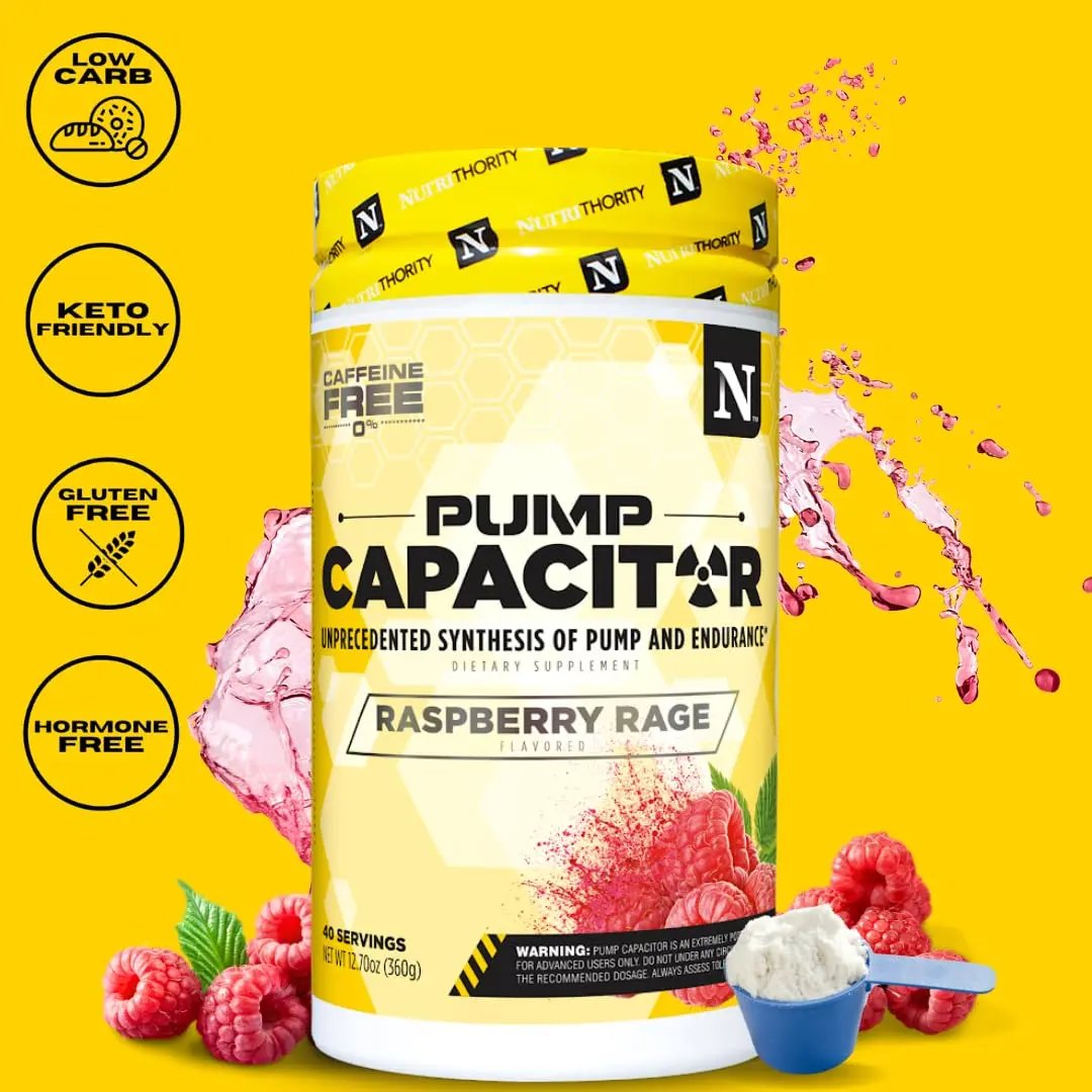 Nutrithority Pump Capacitor Non-Stimulant Sugar-Free Pre Workout for Men & Women, Unflavored, 40 Servings - Nitric Oxide Booster, Intense Focus, Powerful Pumps & Strength Gains