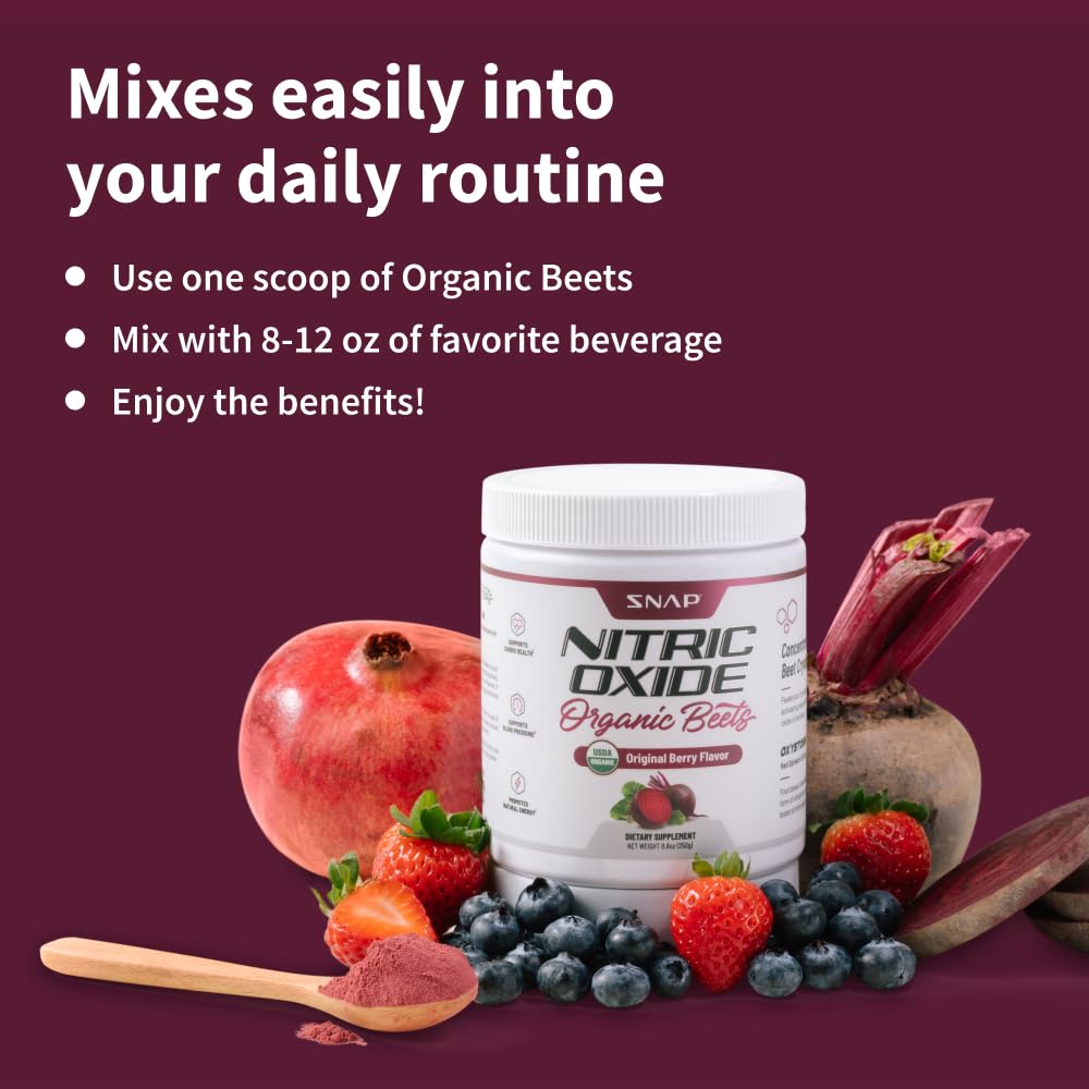Snap Supplements USDA Organic Beet Root Powder, 3-in-1 Nitric Oxide Supplement Snap Supplements