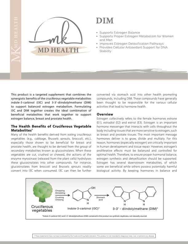 MK MD Health DIM Supplement|Hormone Balance for Women & Men|High Efficiency Formula Developed Generic