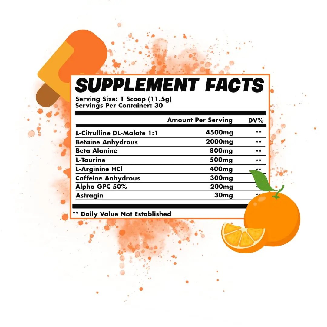 Orange Dreamsicle Pre Workout | The Best Tasting Pre Workout | Intense Increased Endurance, Strength, & Pump | Powder Pre Workout | 300mg Caffeine, 30 Servings