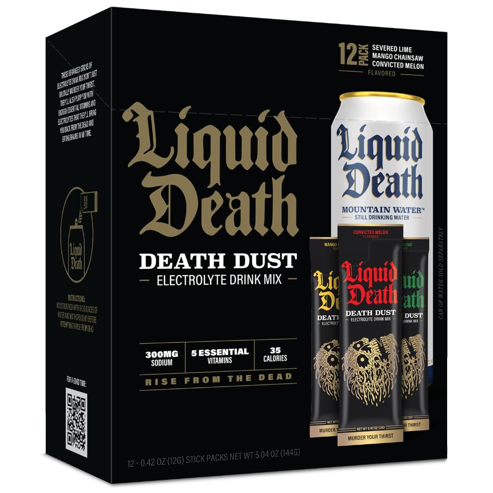 Liquid Death Electrolyte Death Dust - Hydration Powder Packets - 3 Flavors - 12-Stick Liquid Death