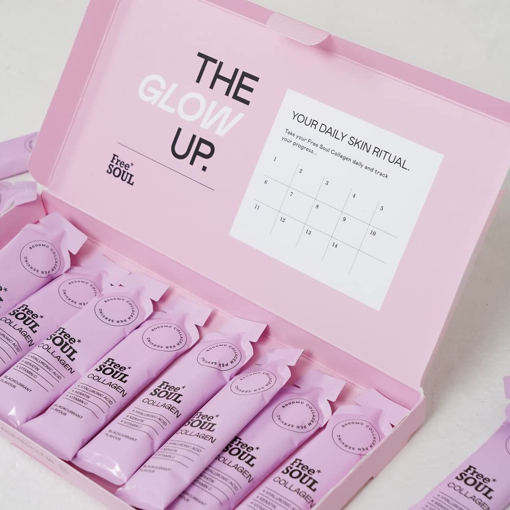 Marine Collagen Liquid 8000mg with Hyaluronic Acid, Keratin, & Vitamin C, 14 x 8000mg Hydrolysed Collagen Free Soul