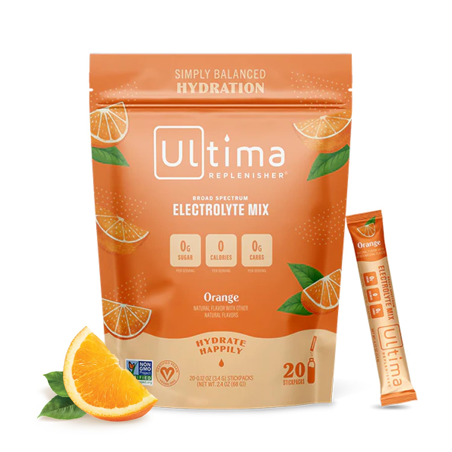 Ultima Replenisher Daily Electrolyte Drink Mix – Orange, 20 Stickpacks – Hydration