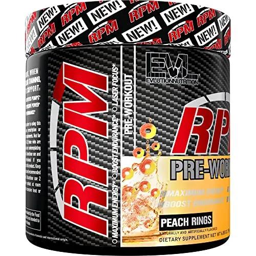 Pre Workout Powder for Energy and Focus - EVL RPM Energy Pre Workout Energy Drink Powder with Betaine Alanine Caffeine and Theacrine - Preworkout Powder Drink for Amplified Performance (Peach Rings)