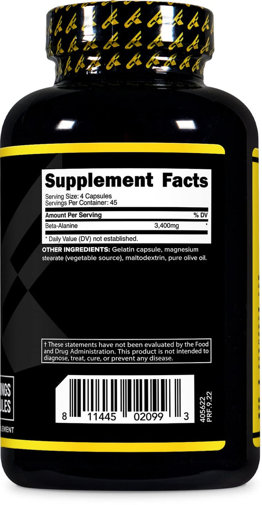 Primaforce Beta Alanine Capsules 3,400mg, 180 Capsules (45 Servings) - Potent Beta-Alanine Supplement