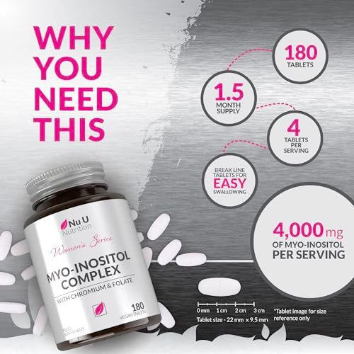 Myo-Inositol Complex 4000mg - 180 Vegan Tablets, 6 Weeks Supply - with 200ug Folate Nu U Nutrition
