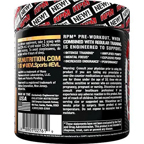 Pre Workout Powder for Energy and Focus - EVL RPM Energy Pre Workout Energy Drink Powder with Betaine Alanine Caffeine and Theacrine - Preworkout Powder Drink for Amplified Performance (Peach Rings)