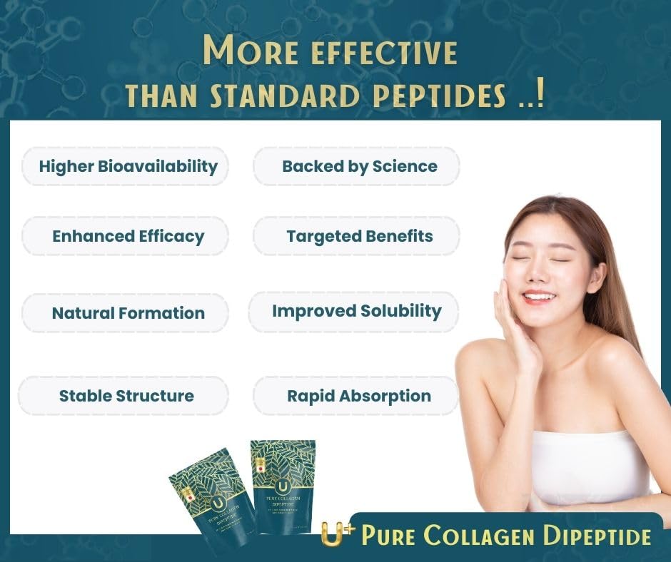U+ Pure Collagen Dipeptide Supplement - Advanced Hydrolyzed Collagen Powder for Skin, Hair U+ Pure Collagen