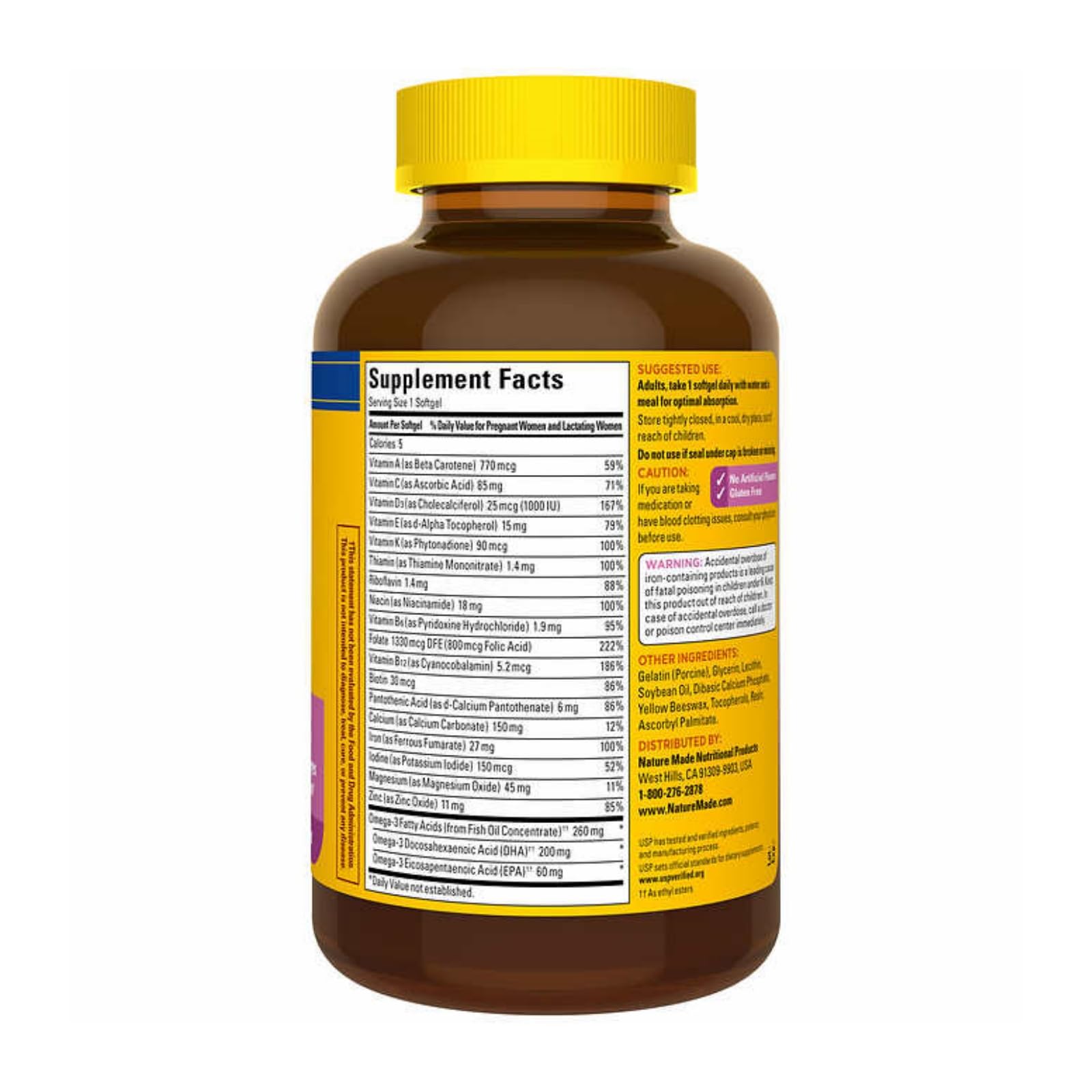 Nature Made Prenatal Multi + DHA 150 Softgels with a Travel Pill Organizer