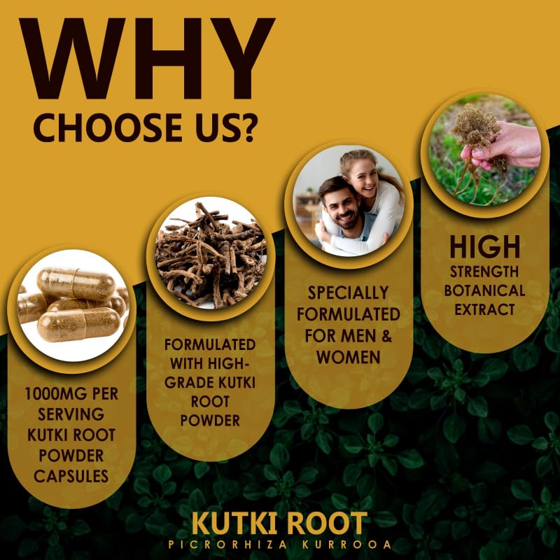 Earth BOTANIC Organic Kutki Root Powder 1000mg 120 Capsules (Picorohiza Kurrooa) Earth BOTANIC Organic