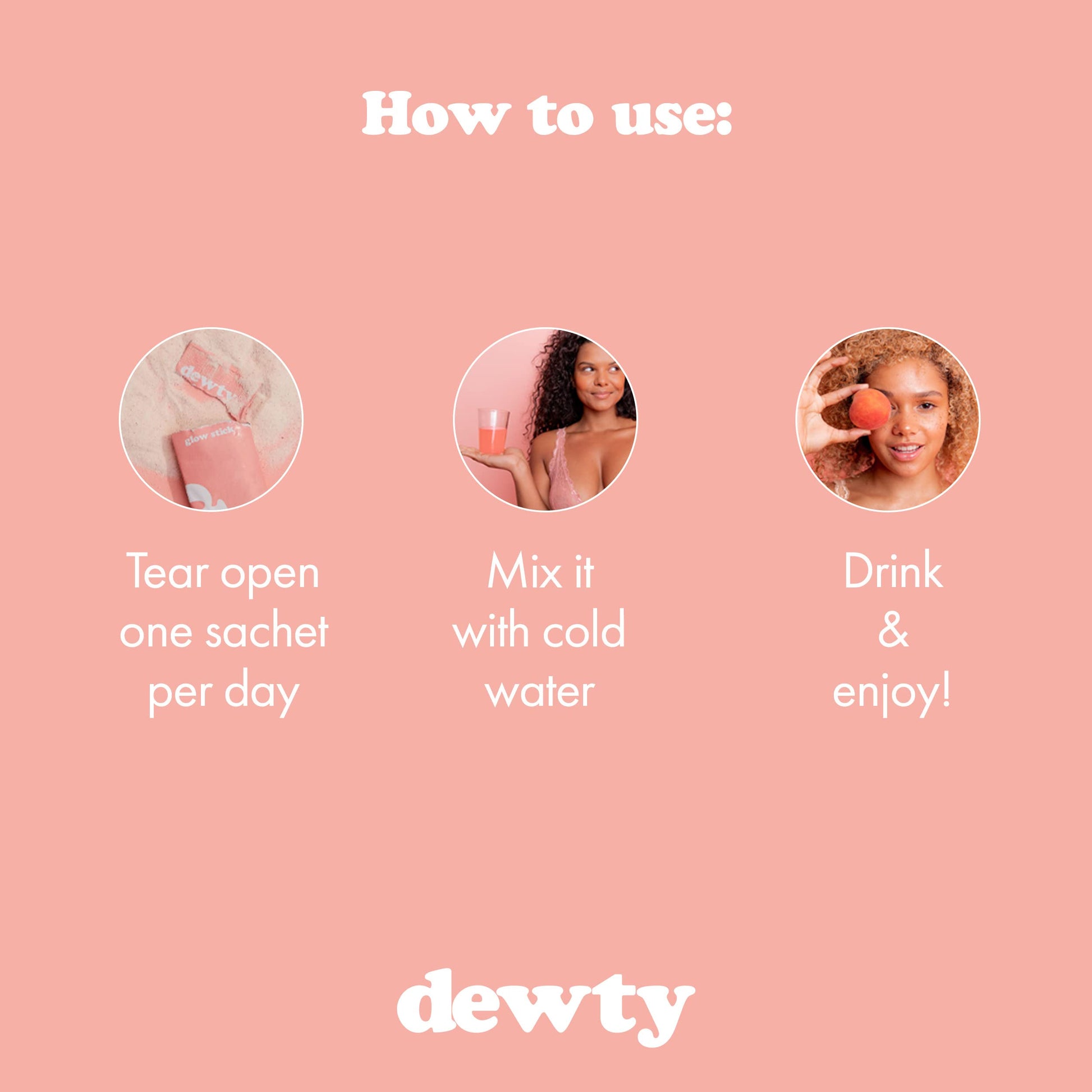 Dewty Collagen Drink - Peach Flavour Daily Collagen Supplements for Women - Individual Collagen Sachets Dewty