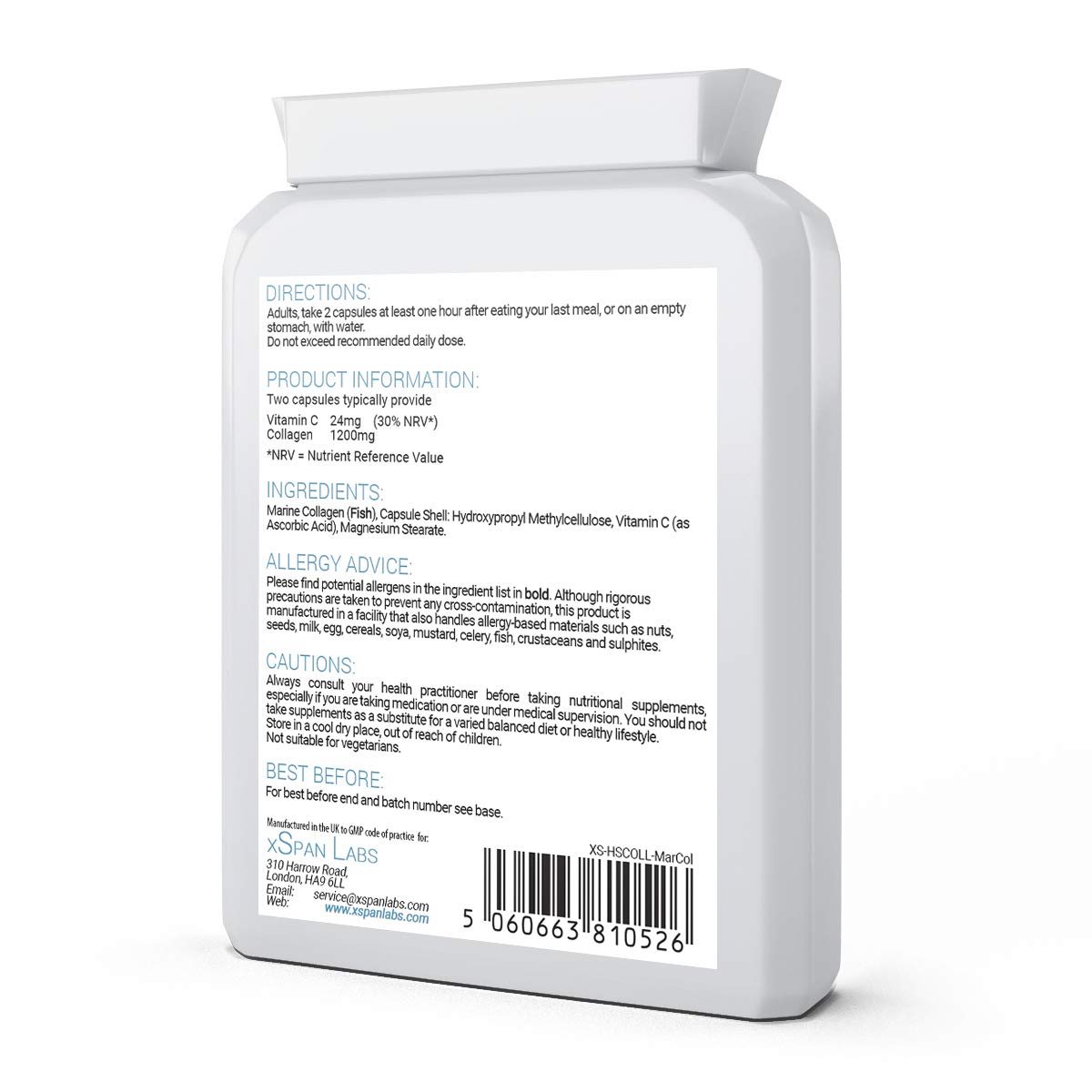 Marine Collagen 600mg 60 Capsules - Highly Bioavailable Naticol® Type 1 Xspan Labs