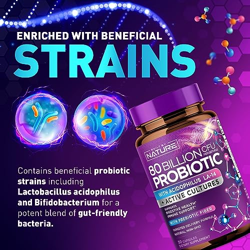 80 Billion CFU Probiotic - Daily Digestive Gut Health Supplement for Men & Women Built by Nature