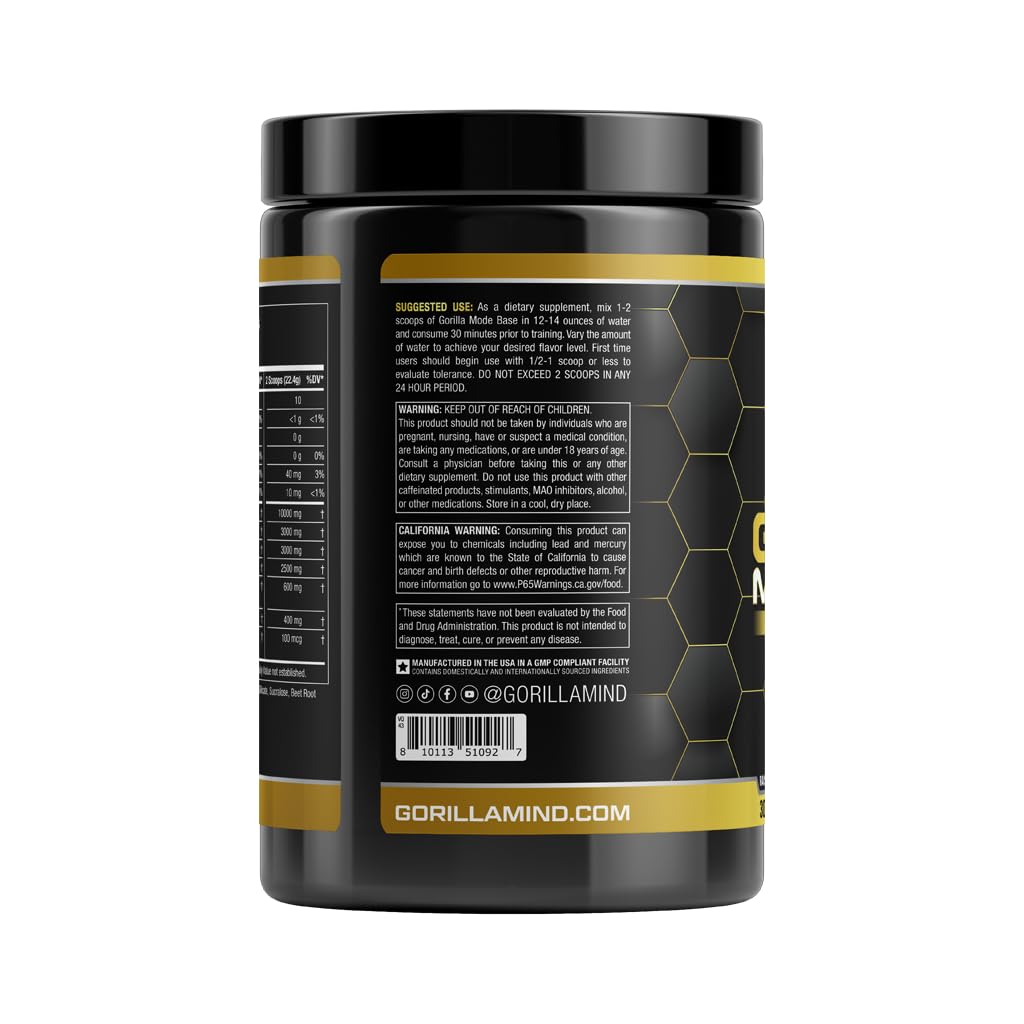 Gorilla Mode Base Pre Workout - Raises Nitric Oxide · Intense Focus & Drive · Endurance Gorilla Mind