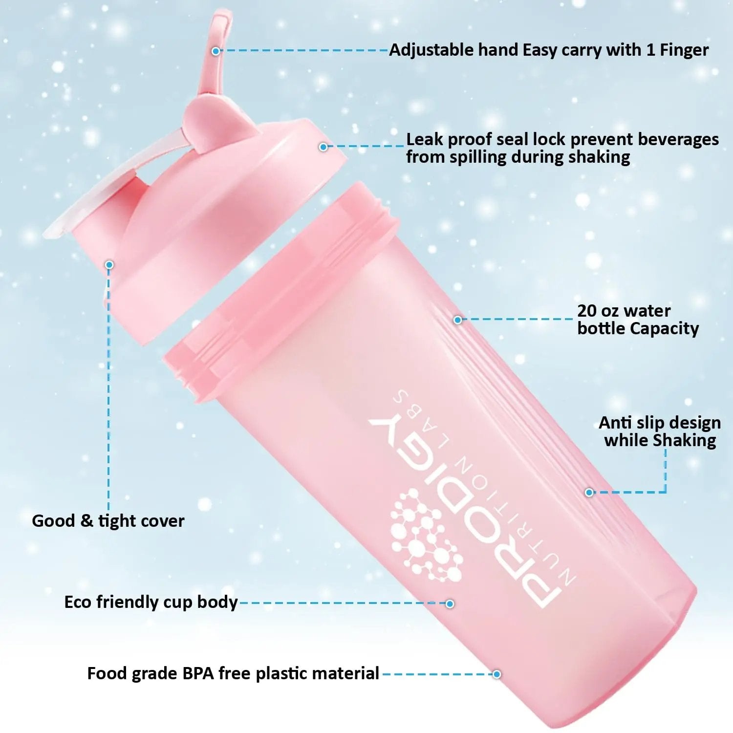 Protein Shaker 20oz Large Shaker Bottle Perfect for Workout Supplements, Protein powder, Sports drinks, BCAA'S, Meal Replacement, BPA Free, Fitness Enthusiasts Athletes - Pink