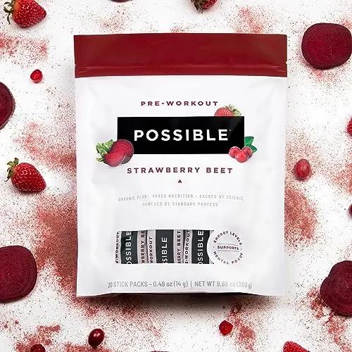 Possible Beet Pre-Workout - Strawberry Beet Flavor - Individually Wrapped Servings - Contains B-Vitamins and Green Tea Caffeine Extract - Source of Nitrates - 1 Bag, 20 Stick Packs