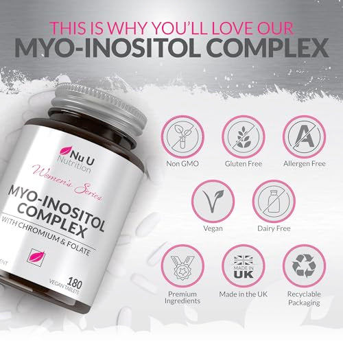 Myo-Inositol Complex 4000mg - 180 Vegan Tablets, 6 Weeks Supply - with 200ug Folate Nu U Nutrition