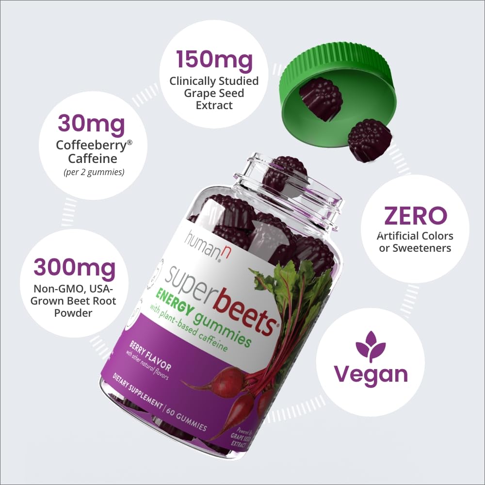 humanN SuperBeets Energy Gummies - Quick Energy & Mental Focus - Help Increase Nitric humanN