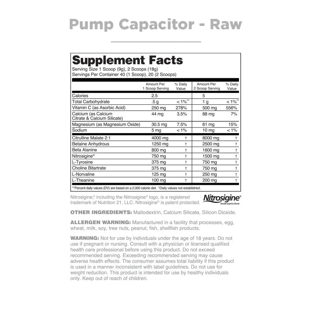Nutrithority Pump Capacitor Non-Stimulant Sugar-Free Pre Workout for Men & Women, Unflavored, 40 Servings - Nitric Oxide Booster, Intense Focus, Powerful Pumps & Strength Gains