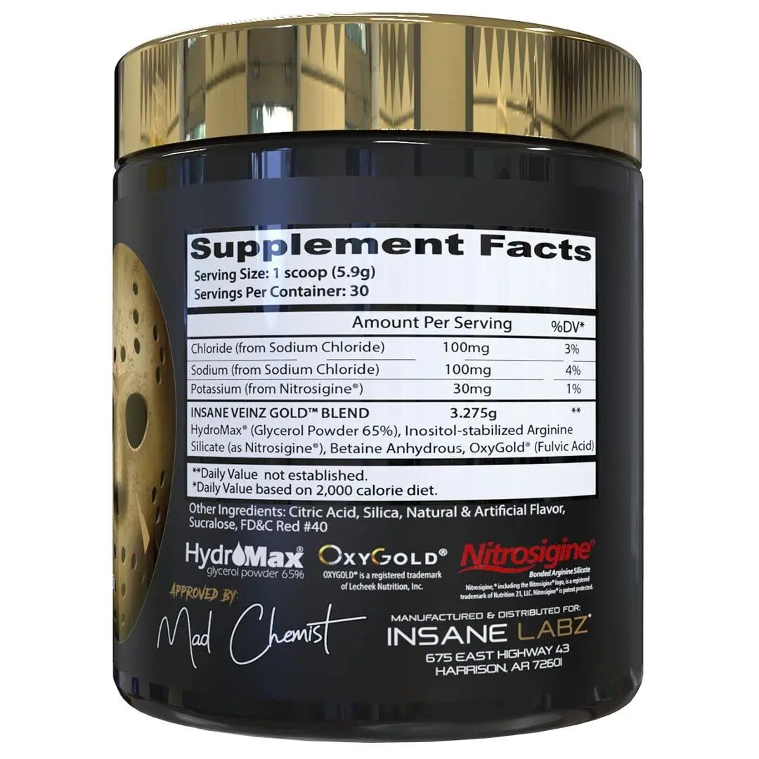 Insane Labz Psychotic Gold and Insane Veinz Gold Pre Workout Nitric Oxide Booster Stack Insane Labz