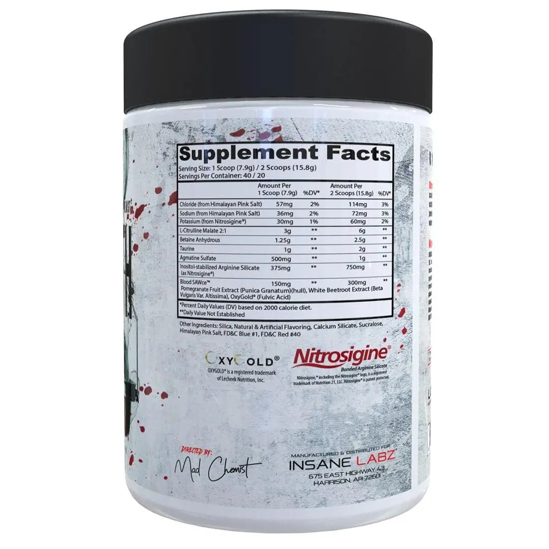 Insane Labz Saw® Bloodbath, Non-Stim Pump Pre Workout Powder with Nitrosigine®, OxyGold™, Agmatine Sulfate, L-Citrulline and Betainne Anhydrous, 40 Srvgs (Grape)