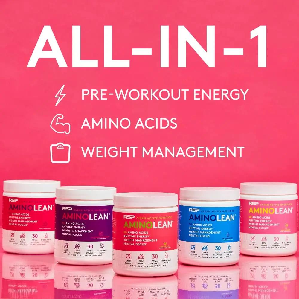 RSP NUTRITION AminoLean Pre Workout Powder, Amino Energy & Weight Management with BCAA Amino Acids & Natural Caffeine, Preworkout Boost for Men & Women, 30 Serv (Pack of 2)