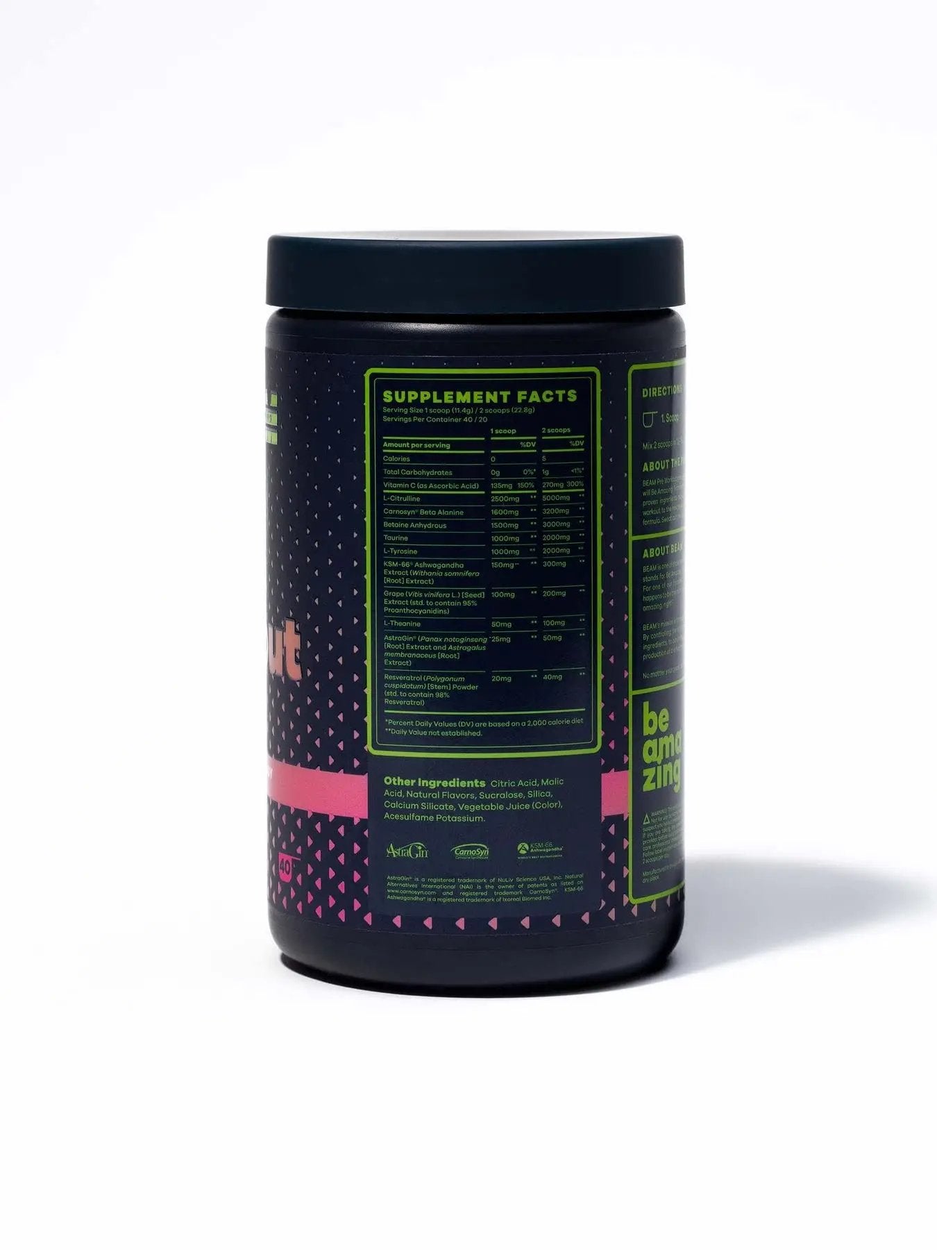 BEAM Be Amazing Vegan Stim Free Pre-Workout Powder | Energy Booster Powdered Drink BEAM