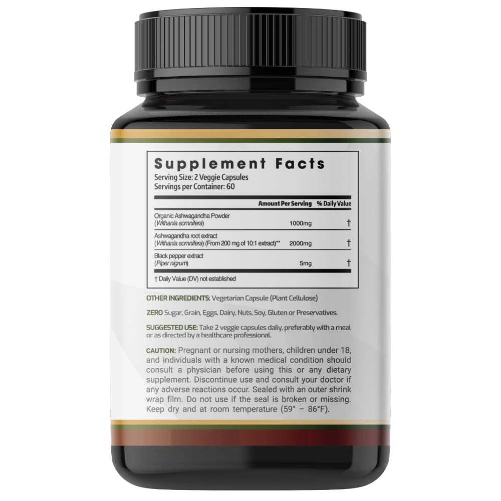 PRATIC LINE Ashwagandha Capsules 3,000 mg - 120 Vegan Cap Made with Organic PRATIC LINE