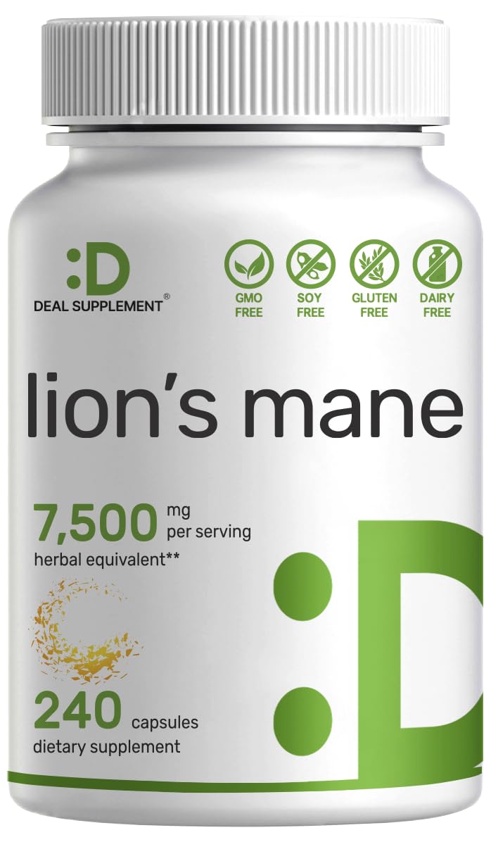 Lions Mane Mushroom Supplement, 7,500mg Per Serving, 240 Capsules – Active Fruiting