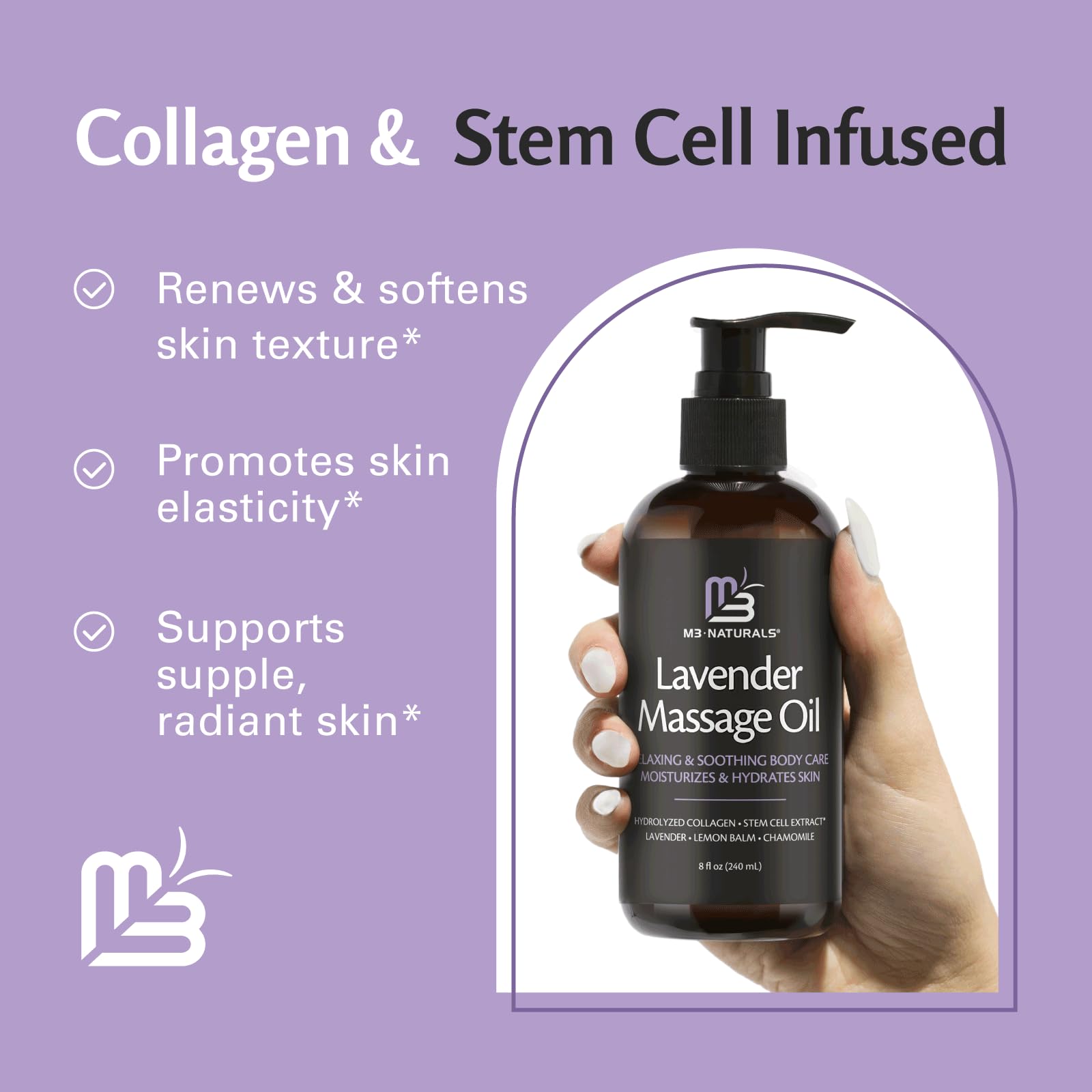 Lavender Massage Oil with Collagen and Stem Cells - Skin Tightening Massage Oil for Mass M3 Naturals