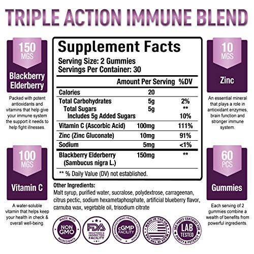 Premium Elderberry Gummies - Sambucus Elderberry Gummies for Adults - Black Elderber Purely Optimal