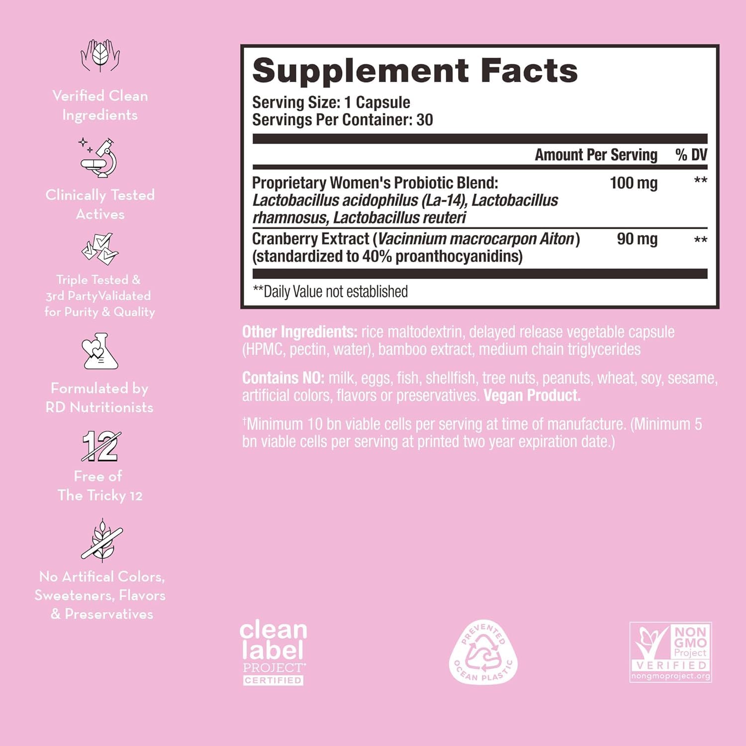 HUM Private Party Pills - Vaginal Probiotics for Women's Ph Balance with Cranberry HUM