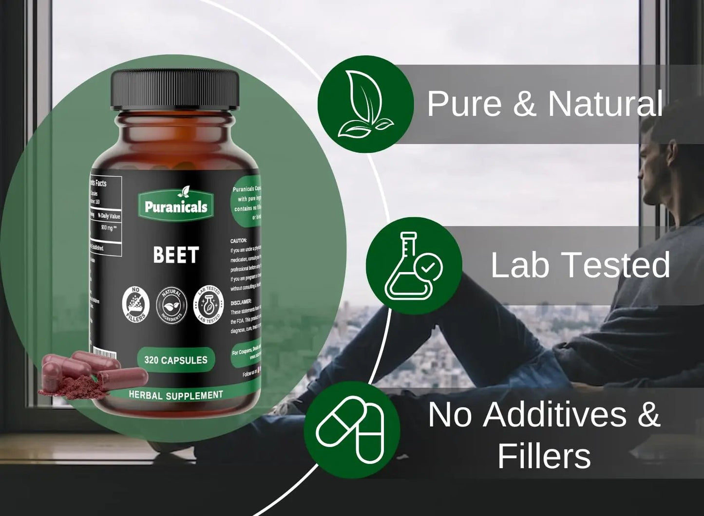Puranicals Beet Premium 320 Capsules Nitric Oxide Booster | Herbal Supplement | 900 mg Per Serving | Made with 100% Pure Beetroot Powder (Beta Vulgaris)