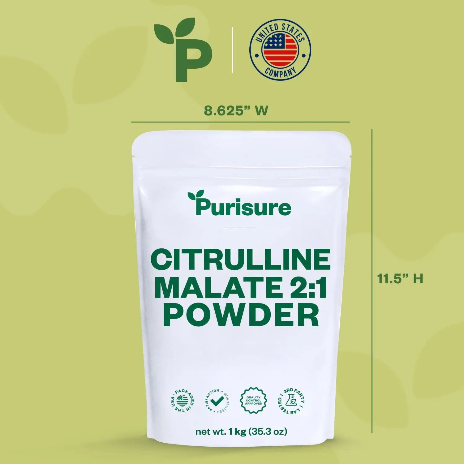 Purisure Citrulline Malate 2:1 Powder, 1 kg, Citrulline Supplement and Citrulline Nitrate for Strength Performance and Energy, Pre-Workout L Arginine L Citrulline Supplement Powder, 334 Servings
